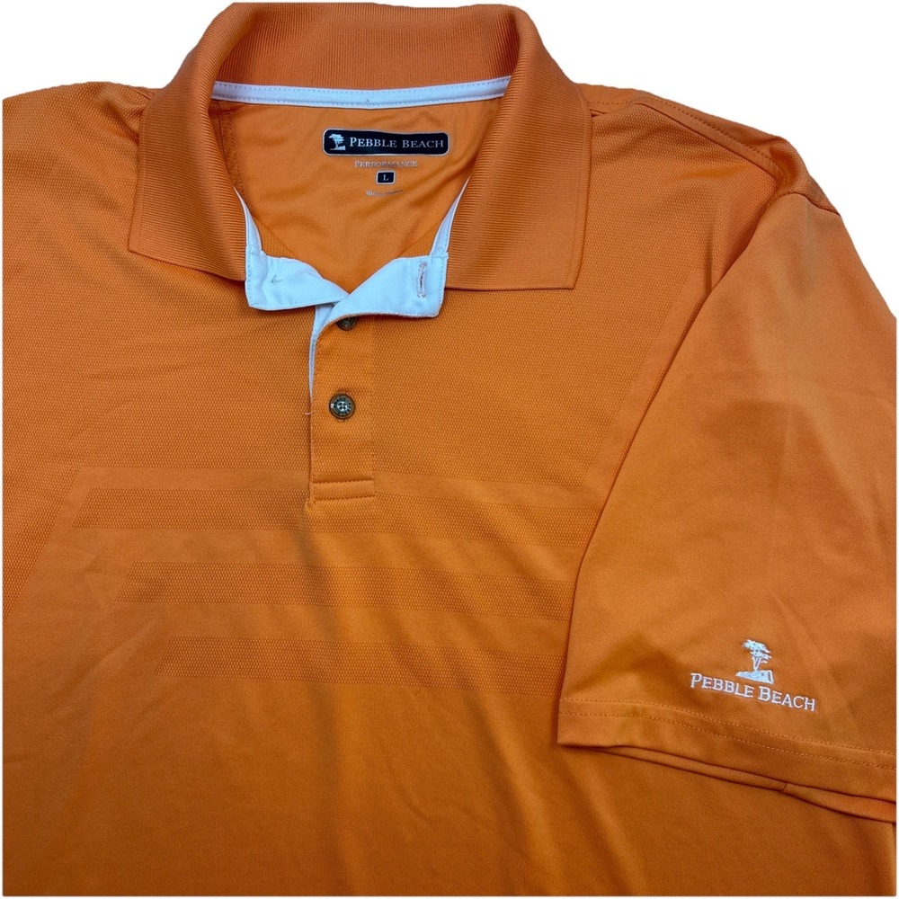 PEBBLE‎ BEACH PERFORMANCE Orange Short Sleeve Golf Polo Shirt Size Large